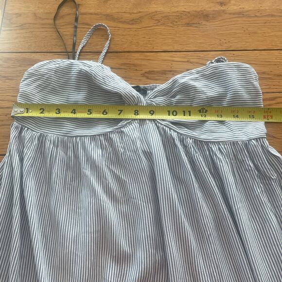 Nautical Pinstriped Sweetheart Twist Neckline Midi Dress Sz M  Blue & White - Picture 5 of 10